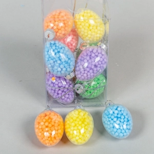 Húsvéti dekor akasztós tojás gyöngyökkel, poly 3x4vm multicolor, 12db/set