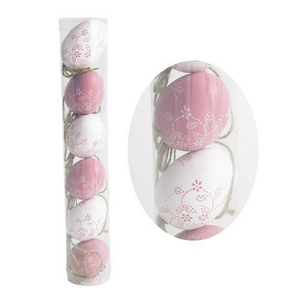 Húsvéti dekor tojás fehér/rózsaszín színű akasztóval 6 db/csomag 6cm