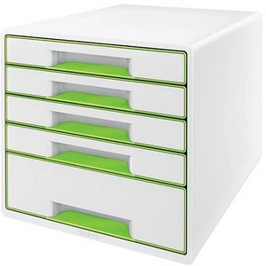 Irattároló műanyag Leitz 5 fiókos Wow Cube, fehér/zöld Iratrendezés, archiválás