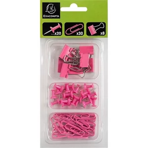 Irodai szett Exacompta 58db-os pink, 30db gémkapocs, 20db térképtű 8db bindercsipesz