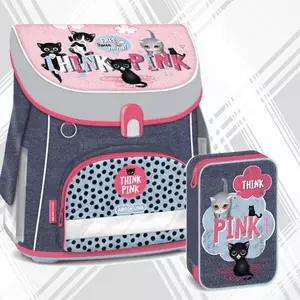 Iskolatáska szett Ars Una 23 Think Pink cicás táska, tolltartó
