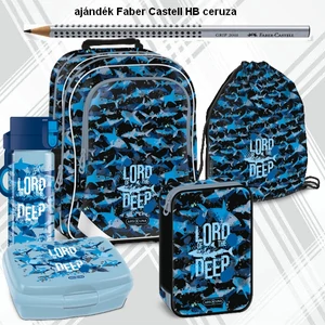 Iskolatáska szett Ars Una 24 Lord of the Deep cápa táska, tolltartó, kulacs, uzsonnásd tornazsák