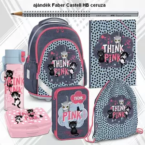 Iskolatáska szett Ars Una 24 Think Pink cicás táska, tolltartó tornazsák, uzsonásdoboz , gumismappa