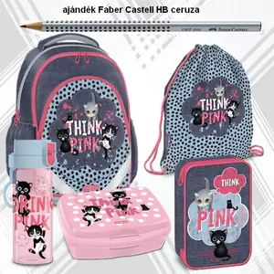 Iskolatáska szett Ars Una 24 Think Pink cicás táska, tolltartó, tornazsák, kulacs, uzsonnásdoboz