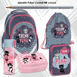 Iskolatáska szett Ars Una 24 Think Pink - cicás táska, tolltartó, tornazsák,kulacs, uzsonnásdoboz