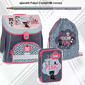 Iskolatáska szett Ars Una 23 Think Pink cicás (5285) iskolatáska tolltartó tornazsák