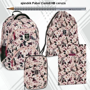 Ars Una iskolatáska szett 24 iskolatáska, tolltartó, tornazsák, Gumis Flowery Pink