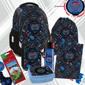Ars Una iskolatáska szett 26 Gamer-Hud iskolatáska, tolltartó uzsidoboz, gumis mappa,tornazsák,kulacs