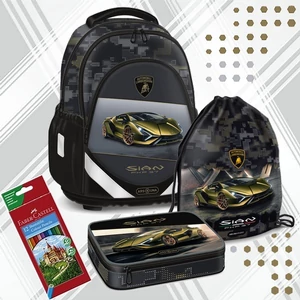 Ars Una iskolatáska szett 26 Lamborghini Gold and Black iskolatáska,tolltartó,tornazsák