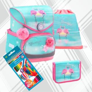 Iskolatáska szett Belmil 22' Compact Flamingo Love 405-41 táska,tolltartó,tornazsák