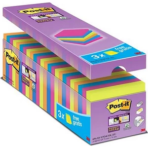 Jegyzettömb csomag 3M Post-it öntapadós, 76x76mm, 24x90lap vegyes Irodai kiegészítők, Super Sticky