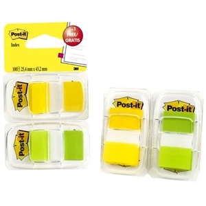 Jelölőcímke 3M POSTIT 25x43mm műanyag 2x50lap, sárga és zöld Irodai kiegészítők