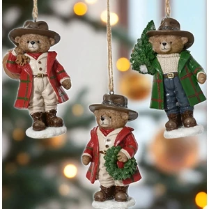 Karácsonyfa dísz maci 3 féle 5x7x11,5cm  SDKAE25 kézzel festett 1db/ár