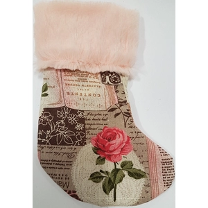 Karácsonyi dísz csizma 17cm textil anyagú, szőrmés szegéllyel rózsaszín-barna