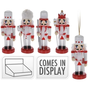 Karácsonyi 9cm dekor figura akasztós diótörő, 4féle, piros-fehér szí Karácsonyi ólomkatona kézzel festett