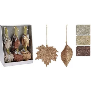 Karácsonyi dekor fenyődísz 21' 13cm, glitteres levelek, 6 féle barna arany fehérarany