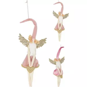 Karácsonyi dekor akasztós 21' angyal, 2 féle 37cm pink