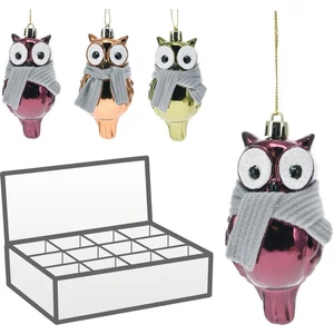 Karácsonyi dekor akasztós 23' baglyos,9cm 3 féle fenyődísz fényes kpm