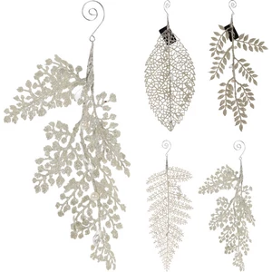 Karácsonyi dekor akasztós '23 levelek, 25cm, 4 féle fenyődísz glittere pezsgő arany kpm