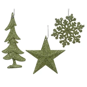 Karácsonyi dekor akasztós 24' mentazöld glitteres, 3 féle, 0.8cmx10.5cmx10.5cm sdkae