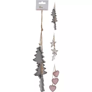 Karácsonyi 7cm fa akasztós fa dekoráció, 3féle szín-minta vegyesen vintage fenyődísz dekor kpm
