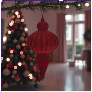 Karácsonyi dekor akasztós Bordó csepp alakú dísz, flokkolt 10cm