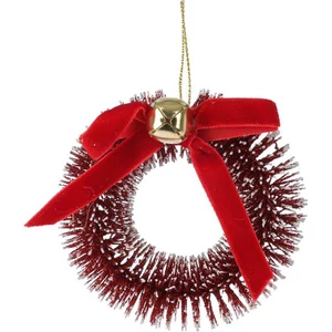 Karácsonyi dekor akasztós koszorú, 8cm piros kpm