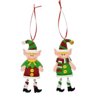 Karácsonyi dekor akasztós Manó fiú/lány 6x1, 2x12cm agyag zöld-piros 2féle