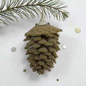 Karácsonyi dekor akasztós Toboz flokkolt, akasztós 6x7,5cm