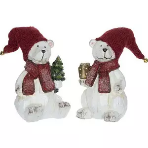 Karácsonyi dekor fehér Jegesmedve sállal havas kerámia 10x10,5x23cm fehér,piros 2féle