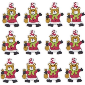 Karácsonyi dekor medve karácsonyi jelmezben fa 4x3cm zöld,piros,fehér S/12