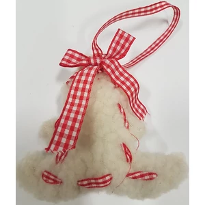 Karácsonyi dekor műszőrme fenyőfa akasztós 8cm piros/fehér1