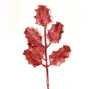 Karácsonyi dekor pick ág 45cm glitteres tölgyfa levél barna Karácsonyi fenyőfa dekoráció