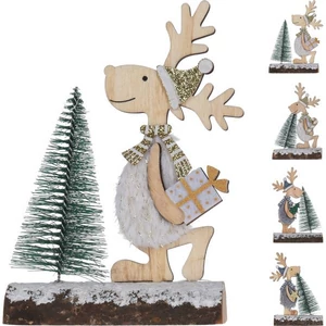Szarvas karácsonyi dekor fa talpon, fenyővel 4 féle kpm