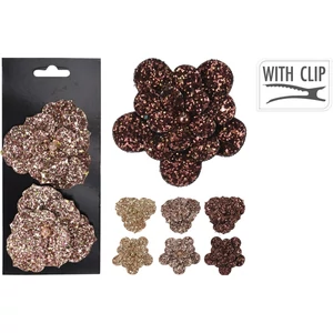 Karácsonyi Selyemvirág - művir csiptetős, glitteres 8cm barna arany rosegold fenyődísz 2db/biszt