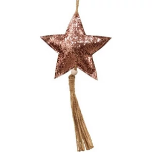 Karácsonyi dekoráció csillag21 glitteres,akasztós textil 11cm pink