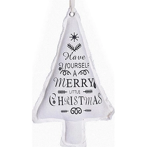 Karácsonyi dísz textil fenyőfa felirattal fehér színű dekor 12.5x29x2.5 Karácsonyi akasztós dekoráció