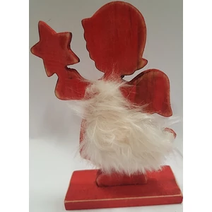 Karácsonyi fa dekor - angyal 9x4x14cm álló dísz, fehér piros szín mészörme díszítéssel