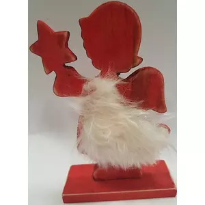 Karácsonyi fa dekor - angyal 9x4x14cm álló dísz, fehér piros szín mészörme díszítéssel