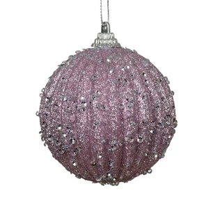 Karácsonyi fenyődísz gömb 24' glitteres rózsaszín D.8cm sdkae