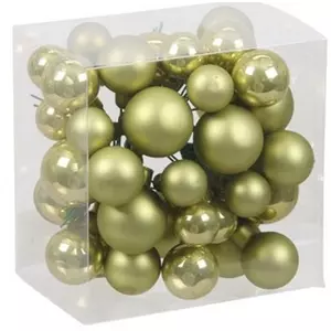 Karácsonyi gömb 2,5-3cm 21' üveg betűzős 2/2,5/3 cm lime fényes-matt S/6