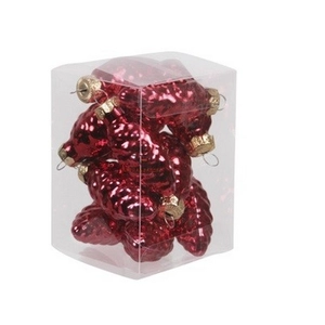Karácsonyi gömb 6cm 21' toboz alakú, üvegből piros fényes S/12