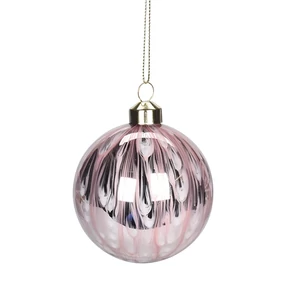 Karácsonyi gömb 8cm 21' pink, rózsaszín, ezüst kézzel festet kpm