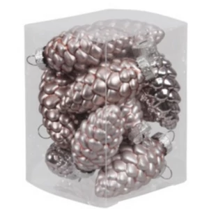 Karácsonyi gömb toboz 21' üveg 6cm smokey rose fényes-matt S/12