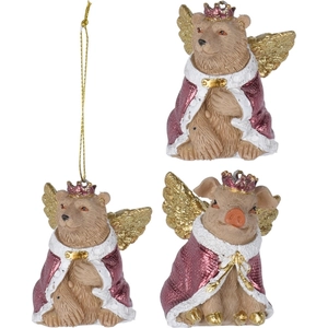 Karácsonyi kerámia figura 6cm medve/malac aranyszínű angyal szárnnyal 2féle,  fenyődísz rózsaszín fenyődísz
