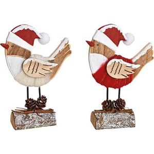 Karácsonyi fa madár figura 20' rönkön kézzel festett 3D 12x14x4cm textil ruhában exkluzív termék