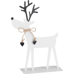 Karácsonyi rénszarvas figura S fehér-feketeglitteres 21cm fém Réni Dekoráció-ajándéktárgy Rénszarvasos