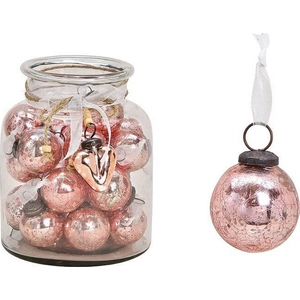 Karácsonyi 5cm dísz antik 20' gömb rózsaszín pink 5x5x5 kézzel festett nehéz üvegből fenyődísz