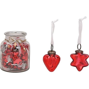 Karácsonyi 5cm dísz antik 20' szív-csillag piros 5x5x1 fenyődísz kézzel festett nehéz üvegből