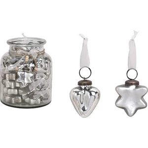 Karácsonyi 5cm dísz antik 20' szív-csillag silver 5x5x1 fenyődísz kézzel festett nehéz üvegből